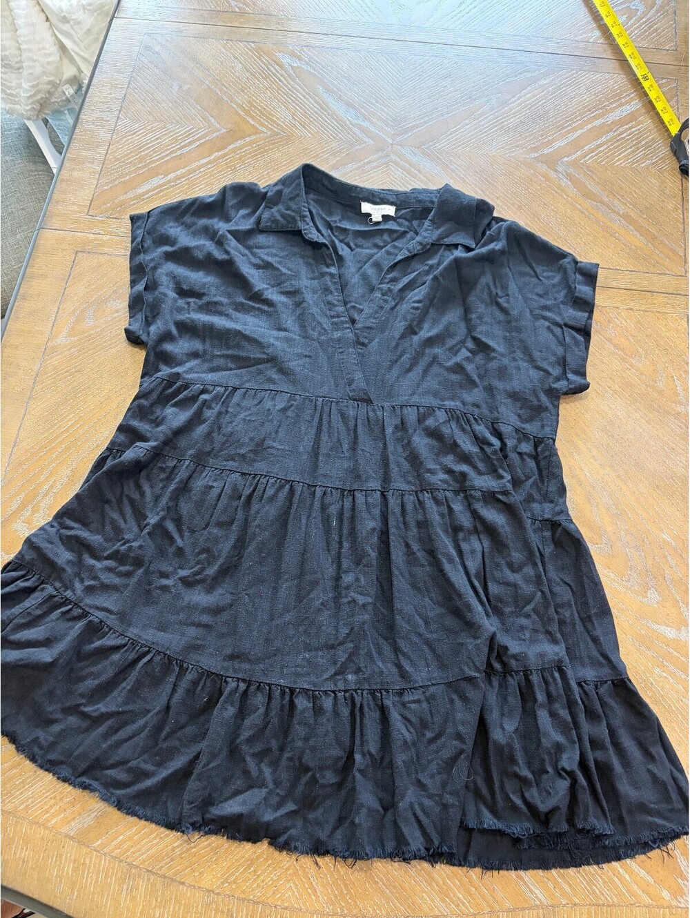 Umgee Black Linen Cotton Tiered Dress 1XL